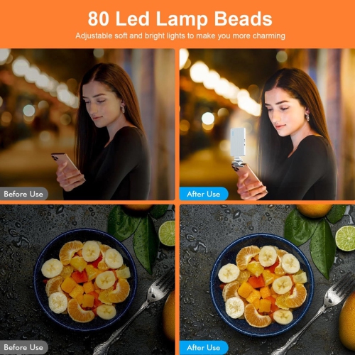 Phone Light with Cell Phone Clip, 80 LED Selfie Light for iPhone with 3 Lights and Infinite Adjustment Modes, 5000mAh Phone Light Clip