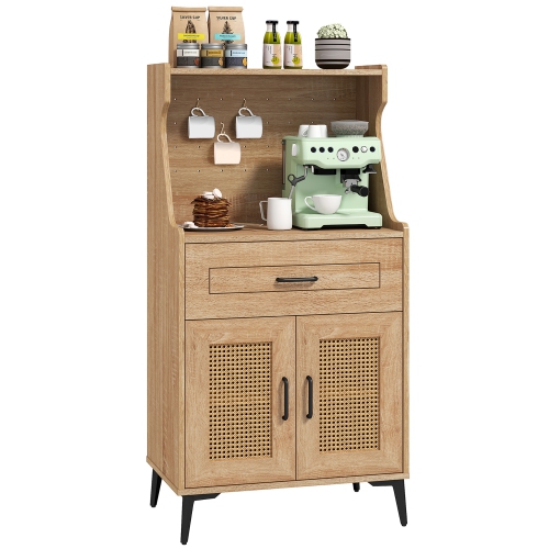 GYMAX  Coffee Bar Cabinet W/pegboard Storage Drawer & Adjustable Shelf Buffet Sideboard