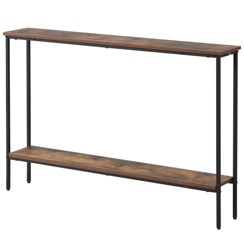 Gymax 44'' Narrow Entryway Table Console Table w/ Shelf & Dual Anti-Tipping Kits Brown & Black