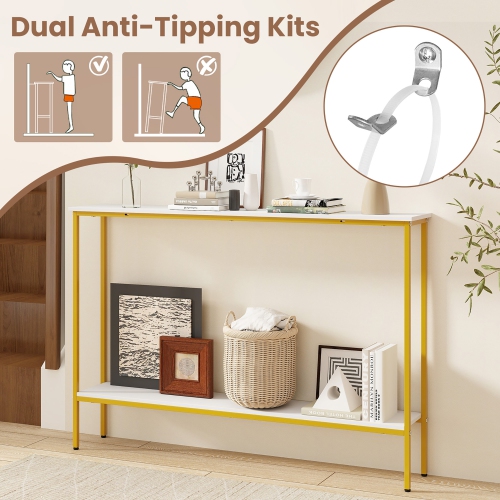 Gymax 44'' Narrow Entryway Table Console Table w/ Shelf & Dual Anti-Tipping Kits White