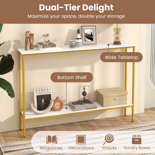 Gymax 44'' Narrow Entryway Table Console Table w/ Shelf & Dual Anti-Tipping Kits White