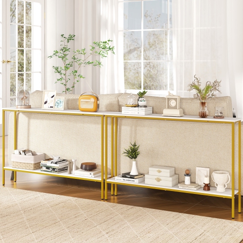 Gymax 44'' Narrow Entryway Table Console Table w/ Shelf & Dual Anti-Tipping Kits White
