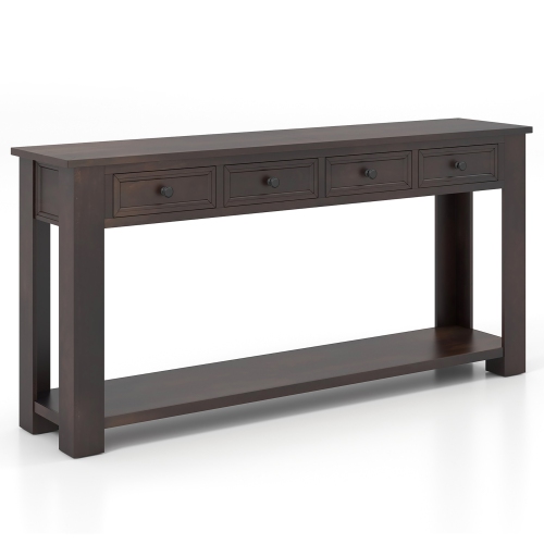 Gymax 63'' Farmhouse Entryway Table with 4 Storage Drawers and Open Shelf Espresso