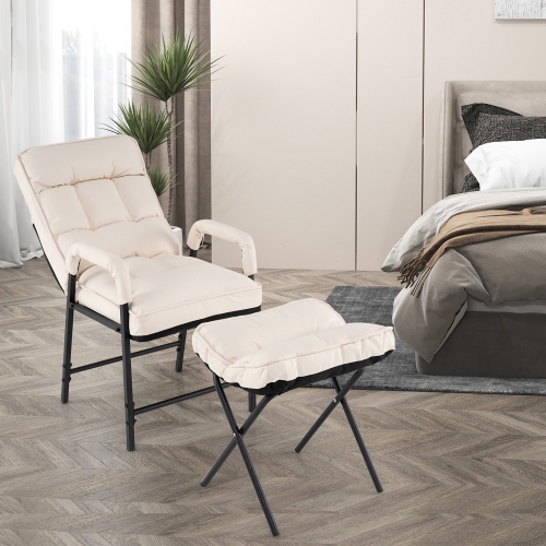 Gymax Modern Accent Chair w/ Ottoman Linen Fabric Arm Chair w/ Adjustable Backrest