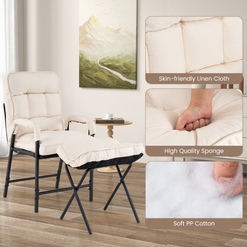 Gymax Modern Accent Chair w/ Ottoman Linen Fabric Arm Chair w/ Adjustable Backrest