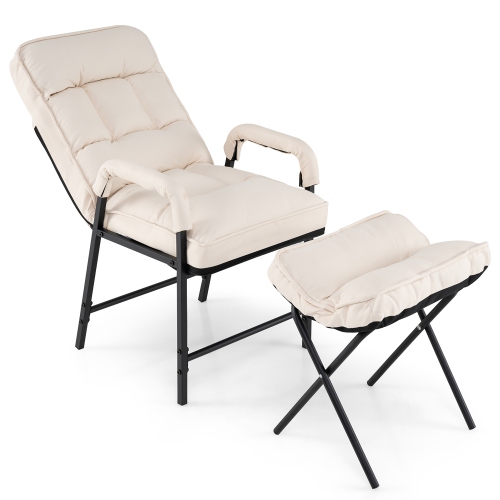 Gymax Modern Accent Chair w/ Ottoman Linen Fabric Arm Chair w/ Adjustable Backrest