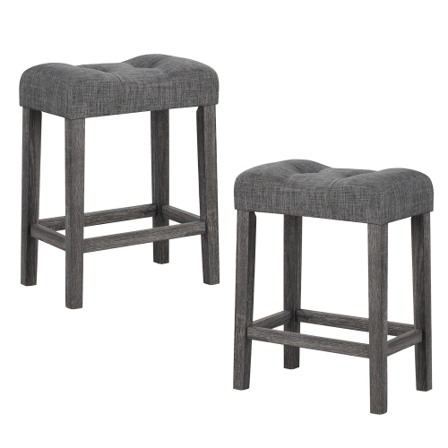 GYMAX  24" Saddle Bar Stools Set Of 2 W/ Footrest Rubber Wood Frame for Kitchen Island