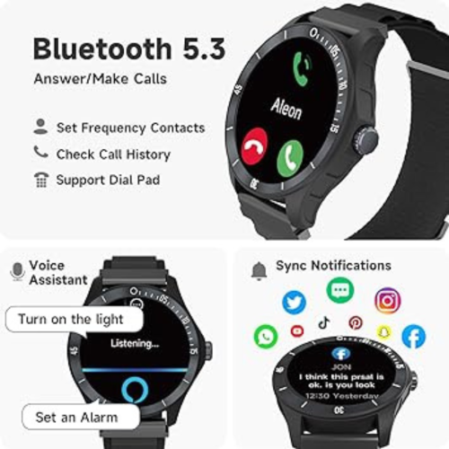 Smart Watch for Men Alexa Built-in, 44mm Fitness Tracker with Answer/Make Calls, IP68 Waterproof/Sleep Tracker/100 Sports, Fitness Watch Compatible