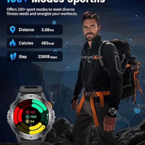 LIGE Military Smart Watch with Bluetooth Call,1.43" HD AMOLED Fitness Tracker with IP68 Waterproof 100+Sports Modes for Android iOS, 530mAh