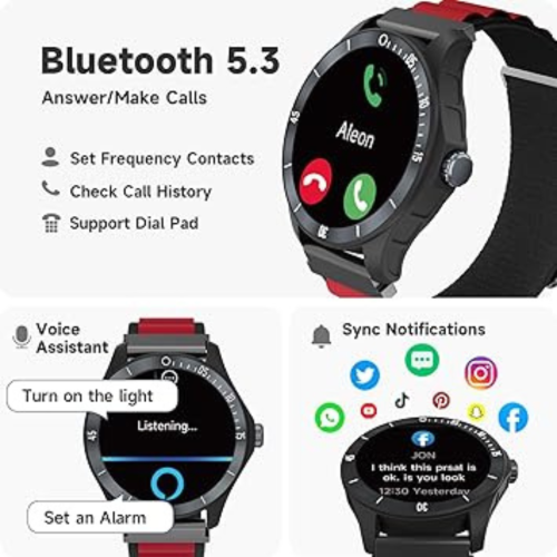 Smart Watch for Men Alexa Built-in, 44mm Fitness Tracker with Answer/Make Calls, IP68 Waterproof/Sleep Tracker/100 Sports, Fitness Watch Compatible