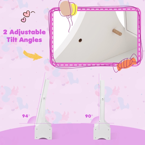 Gymax Kids Jewelry Cabinet w/ Full-Length Mirror 2 Adjustable Tilt Angles Drawer White