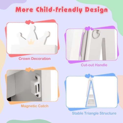 Gymax Kids Jewelry Cabinet w/ Full-Length Mirror Foldable Drawer Anti-toppling System