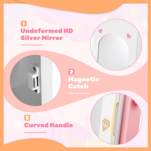 Gymax Kids Jewelry Cabinet Standing Children Jewelry Organizer w/ Full-Length Mirror