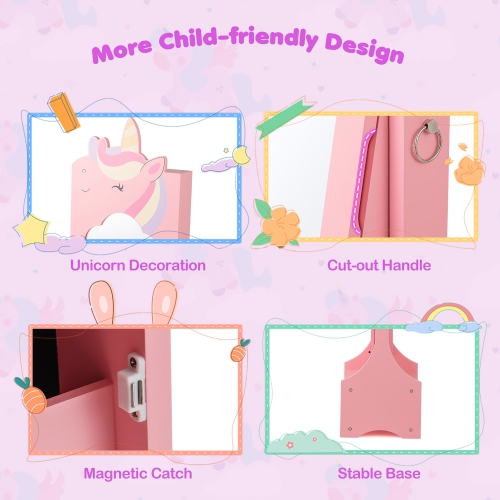 Gymax Kids Jewelry Cabinet w/ Full-Length Mirror 2 Adjustable Tilt Angles Drawer Pink
