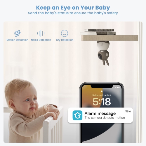 ieGeek 2K Baby Monitor , 360° AI & Cry Detection w/ 5" Wireless Display, Mobile APP Control & Non WiFi LCD Monitor,2 Way Audio,