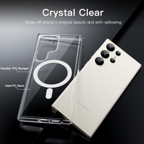 Étui pour S23 Ultra de Samsung compatible avec MagSafe, étui de téléphone transparent Strong Magnetic antirayure antichoc