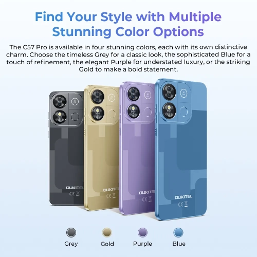 Oukitel C57Pro Smartphone, 4000mAh Battery, HD6.52" Display, 128G-Black-Unlocked