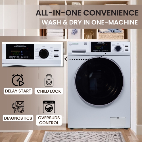 All-in-one Washer Dryer Ventless FULLY BUILTIN 0-CLEARANCE 1.62cf/15lbs 110V 1400RPM