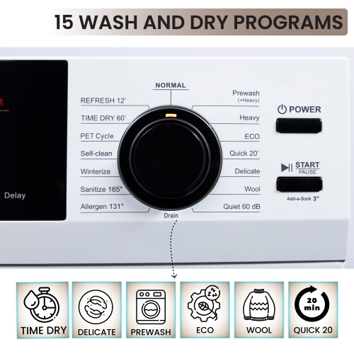 All-in-one Washer Dryer Ventless FULLY BUILTIN 0-CLEARANCE 1.62cf/15lbs 110V 1400RPM