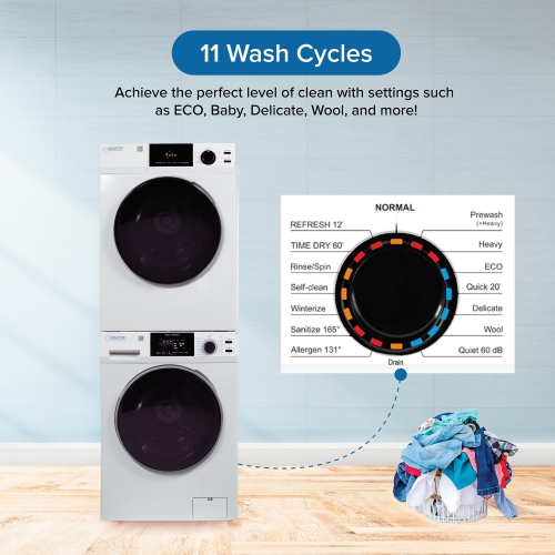Equator Regular Stackable 18 Lbs Washer 1.9cf 110V + Vented Sensor Dryer 4cf 220V