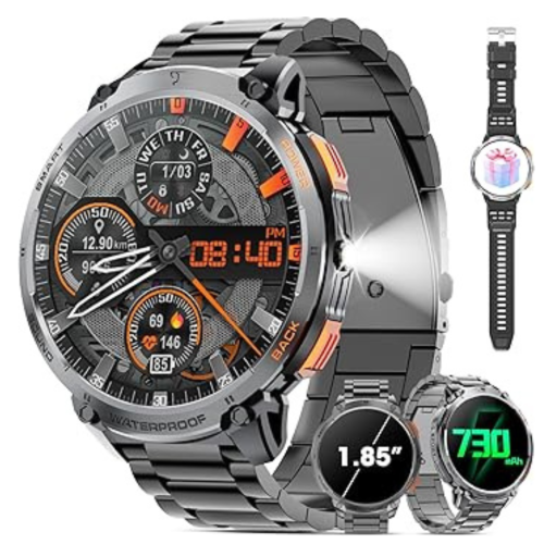 Military Smart Watch for Men 1.85 HD Touch Screen 730mAh Battery Smart Watches with LED Flashlight for Android iOS Bluetooth Call Answer Dial Calls Fitness Tracker Best Buy Canada