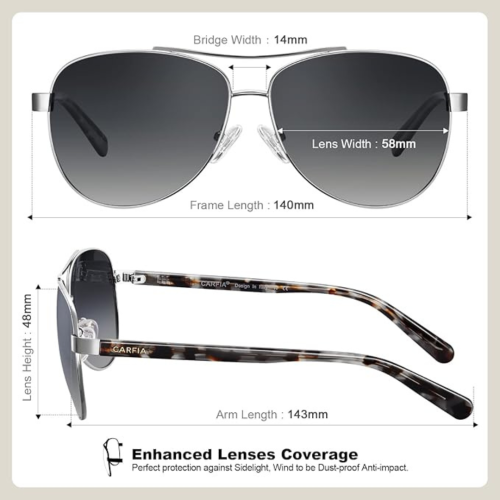 CARFIA Polarized Womens Sunglasses UV Protection Lightweight Sporting Metal Frame CA3216