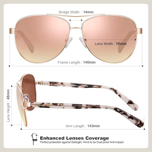 CARFIA Polarized Womens Sunglasses UV Protection Lightweight Sporting Metal Frame CA3216