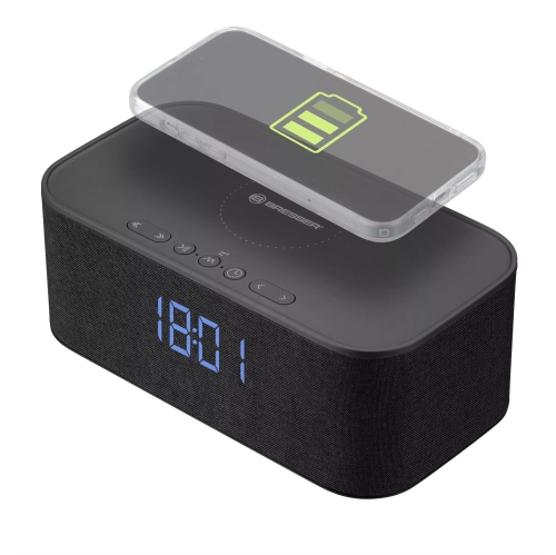 BRESSER Bluetooth speaker with alarm clock and wireless charging function