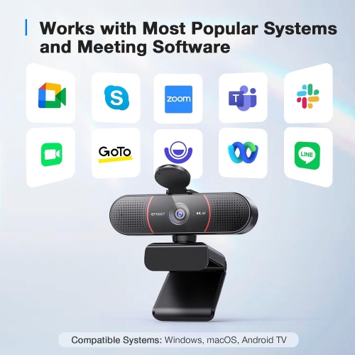 EMEET C960 4K Webcam for PC, 4K UHD Sony Sensor, TOF Auto Focus, Dual AI Noise-Cancelling Mics, Auto Light Correction, 66° FOV, Plug&Play Webcam with