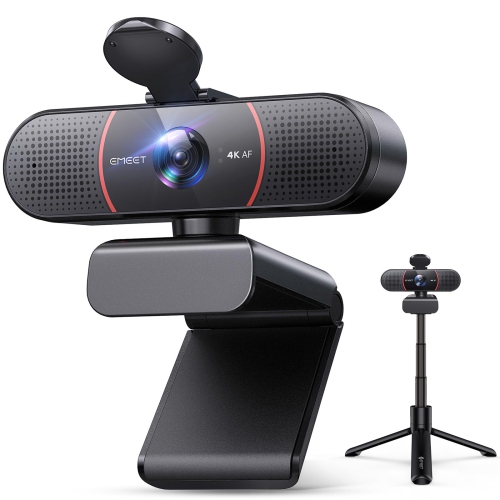 EMEET C960 4K Webcam with Tripod, 4K UHD Sony Sensor, 3 Adjustable Height Mini Tripod w/Privacy Cover, TOF Auto Focus, Dual Noise-Cancelling Mics,