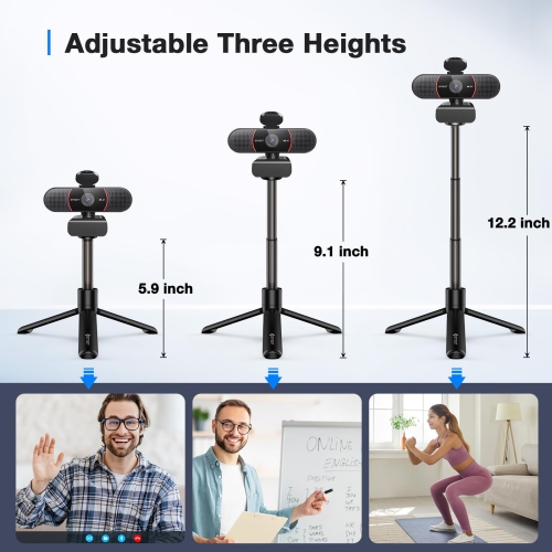 EMEET C960 4K Webcam with Tripod, 4K UHD Sony Sensor, 3 Adjustable Height Mini Tripod w/Privacy Cover, TOF Auto Focus, Dual Noise-Cancelling Mics,