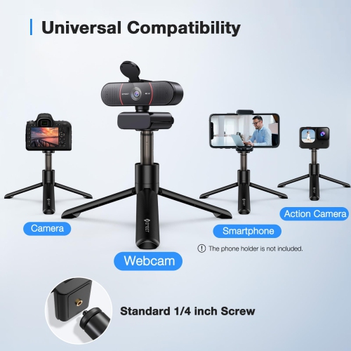 EMEET C960 4K Webcam with Tripod, 4K UHD Sony Sensor, 3 Adjustable Height Mini Tripod w/Privacy Cover, TOF Auto Focus, Dual Noise-Cancelling Mics,