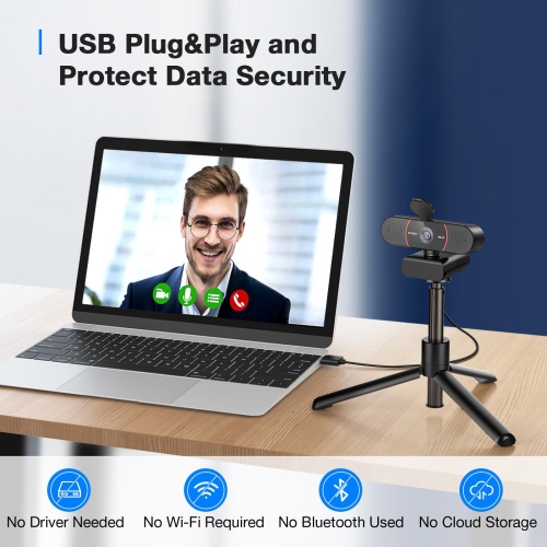 EMEET C960 4K Webcam with Tripod, 4K UHD Sony Sensor, 3 Adjustable Height Mini Tripod w/Privacy Cover, TOF Auto Focus, Dual Noise-Cancelling Mics,