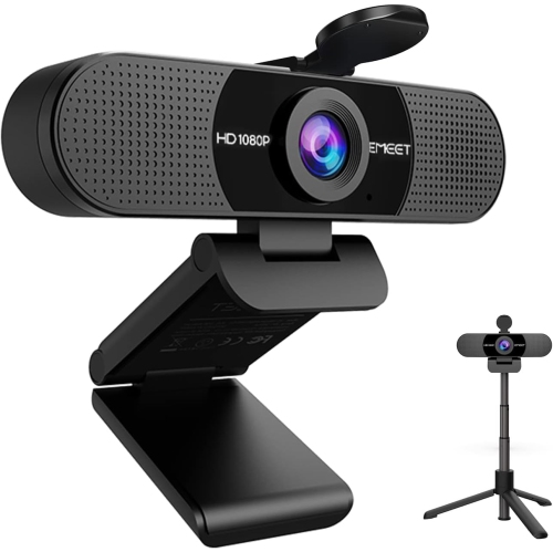 EMEET C960 Webcam with Tripod, 1080p Webcam with Microphone, Adjustable Height Mini Tripod, C960 Web Camera with Privacy Cover, Plug & Play Webcam
