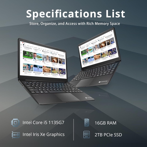 Open Box - GATEWAY 14.1" Ultra Slim FHD Laptop, Intel Core i5-1135G7, 2TB PCIe SSD, 16GB RAM, Intel Iris Xe Graphics, Fingerprint Scanner, Black, Win