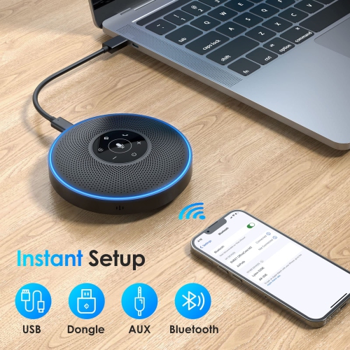 EMEET Bluetooth Speakerphone - Daisy Chain/Use Alone up to 16 attendees, M220 Professional Wireless Speakerphone 360°Voice Pick-up 8 AI Noise