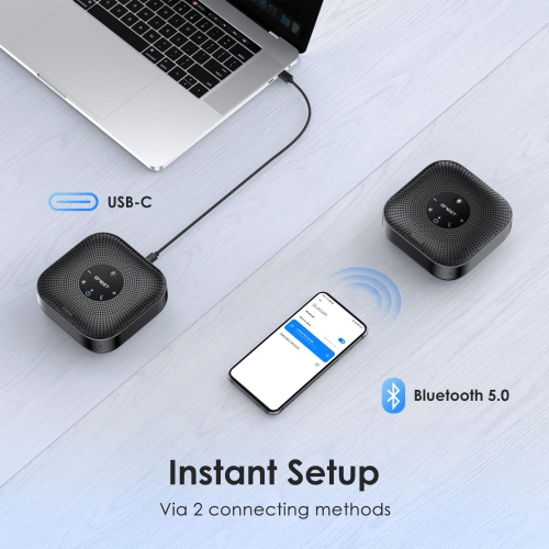 EMEET Conference Speakerphone M0 Plus, 4 AI Mics 360° Voice Pickup, Noise Reduction, USB C, Bluetooth Speakerphone for 8 People w/Daisy Chain for 16