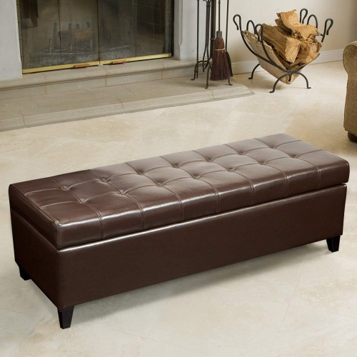 Storage Ottoman, 51 Inch Storage Bench, PU Leather Ottoman Bench for Living Room, Bedroom and Entryway,Brown