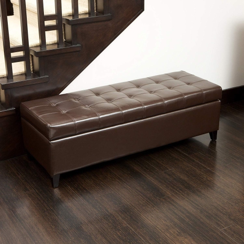 Storage Ottoman, 51 Inch Storage Bench, PU Leather Ottoman Bench for Living Room, Bedroom and Entryway,Brown