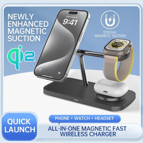 Wireless Charging Station,3 in 1 Charging Station,Wireless Charger Stand for iPhone 16/15/14/13 Series,Watch Airpods Magnetic Wireless Charger