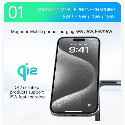 Wireless Charging Station,3 in 1 Charging Station,Wireless Charger Stand for iPhone 16/15/14/13 Series,Watch Airpods Magnetic Wireless Charger
