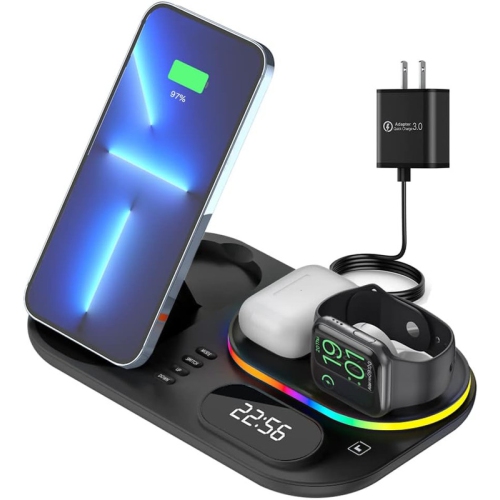 Wireless Charger, 4 in 1Wireless Charging Station, 15W Fast Charging Station Dock for Apple iWatch SE/6/5/4/3/2/1,AirPods Pro