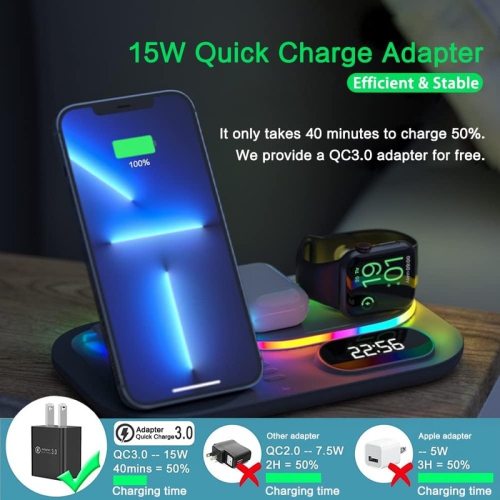 Wireless Charger, 4 in 1Wireless Charging Station, 15W Fast Charging Station Dock for Apple iWatch SE/6/5/4/3/2/1,AirPods Pro