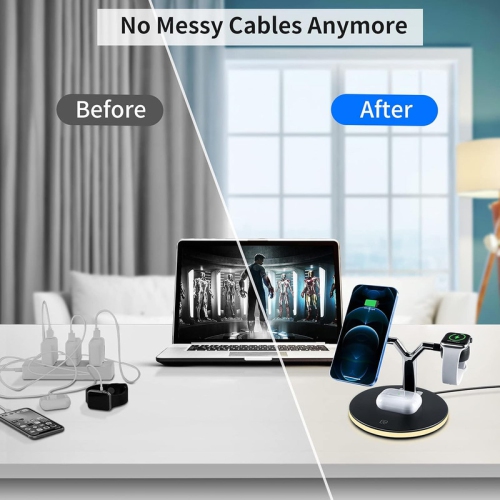 3 in 1 Mag-Safe Charger, Fast Charging Station for iPhone13/12/11/Mini/Pro/Pro Max/SE/Xs/8, Apple Watch SE/6/5/4/3/2, AirPods 2/Pro,Magnetic Wireless