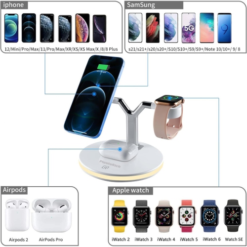 3 in 1 Mag-Safe Charger, Fast Charging Station for iPhone13/12/11/Mini/Pro/Pro Max/SE/Xs/8, Apple Watch SE/6/5/4/3/2, AirPods 2/Pro,Magnetic Wireless