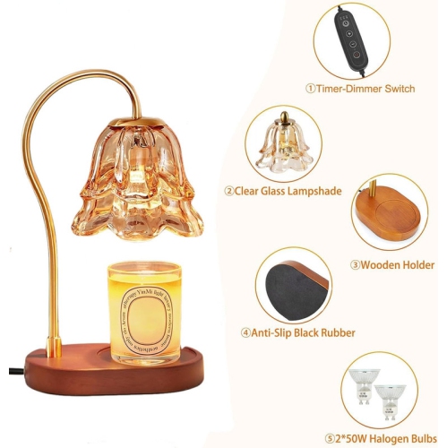 Lampe chauffe-bougie avec minuterie et 2 ampoules, chauffe-bougie sans flamme, pour décoration de chambre à coucher, convient aux bougies parfumées