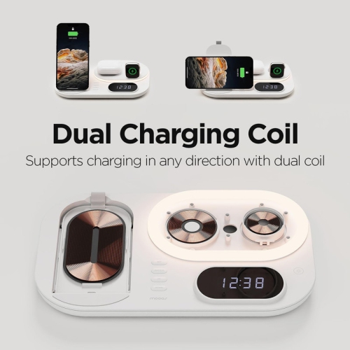 Réveille-matin 4-en-1 à recharge rapide sans fil, station de recharge sans fil avec horloge DEL