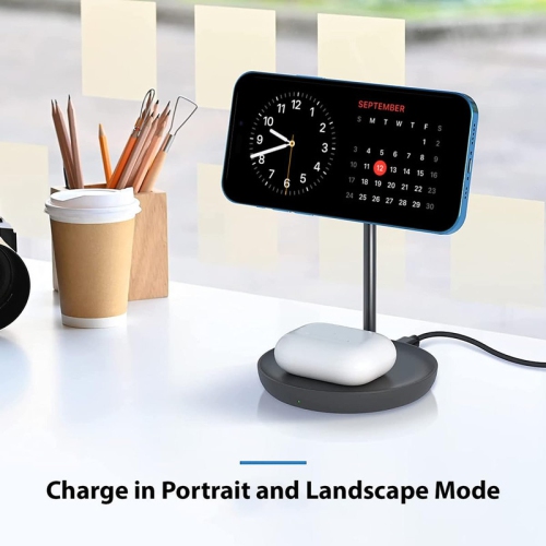 2 in 1 Magnetic Wireless Charging Stand [with Charger] Compatible with iPhone 15/14/13/12 Series/Air pods 2/3/Pro
