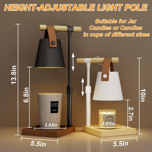Candle Warmer Lamp, Adjustable Height Candle Warmer Lamp with Timer & Dimmer, Candle Lamp Warmer with 2 Bulbs for All Jar Candles, House Warming