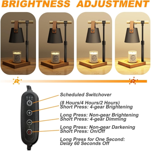 Candle Warmer Lamp, Adjustable Height Candle Warmer Lamp with Timer & Dimmer, Candle Lamp Warmer with 2 Bulbs for All Jar Candles, House Warming